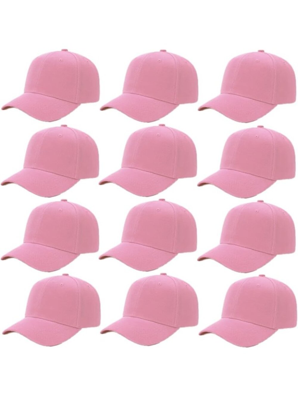 12-Pack Adjustable Unisex Baseball Caps - Blank Design for Customization
